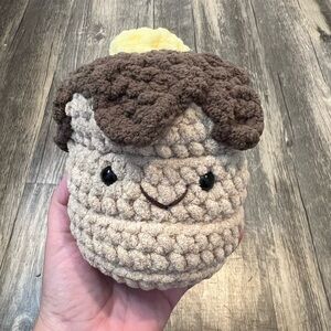 Happy Pancake Stack with Butter and Syrup Crochet Plushie Handcrafted